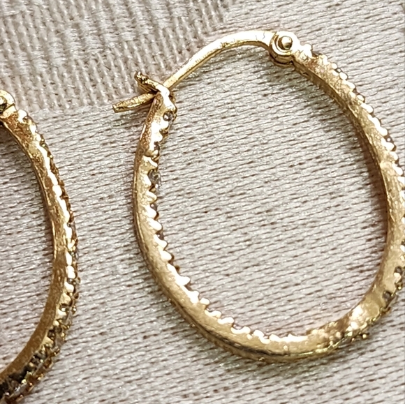 Vintage 90s Sterling Silver 925 Gold Plated  Textured Hoop Earrings - Picture 8 of 12